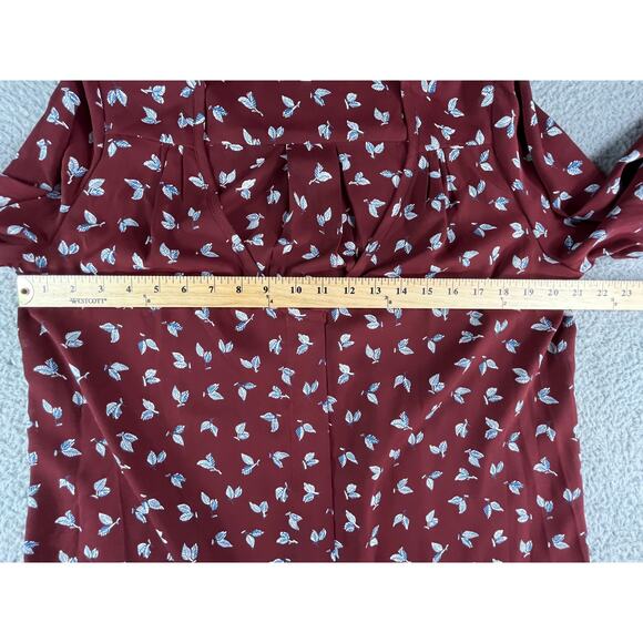 Collective Concepts Shirt Women Large Red Patterned Flowy V Neck Top Long Sleeve - Picture 3 of 6